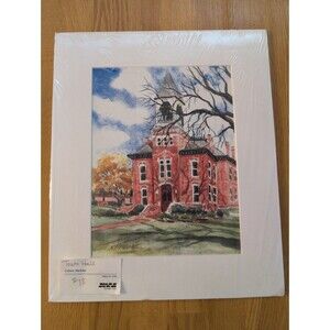 Original Hand Painted Watercolor Of Brick Building, Artist Signed W/Card 11x17